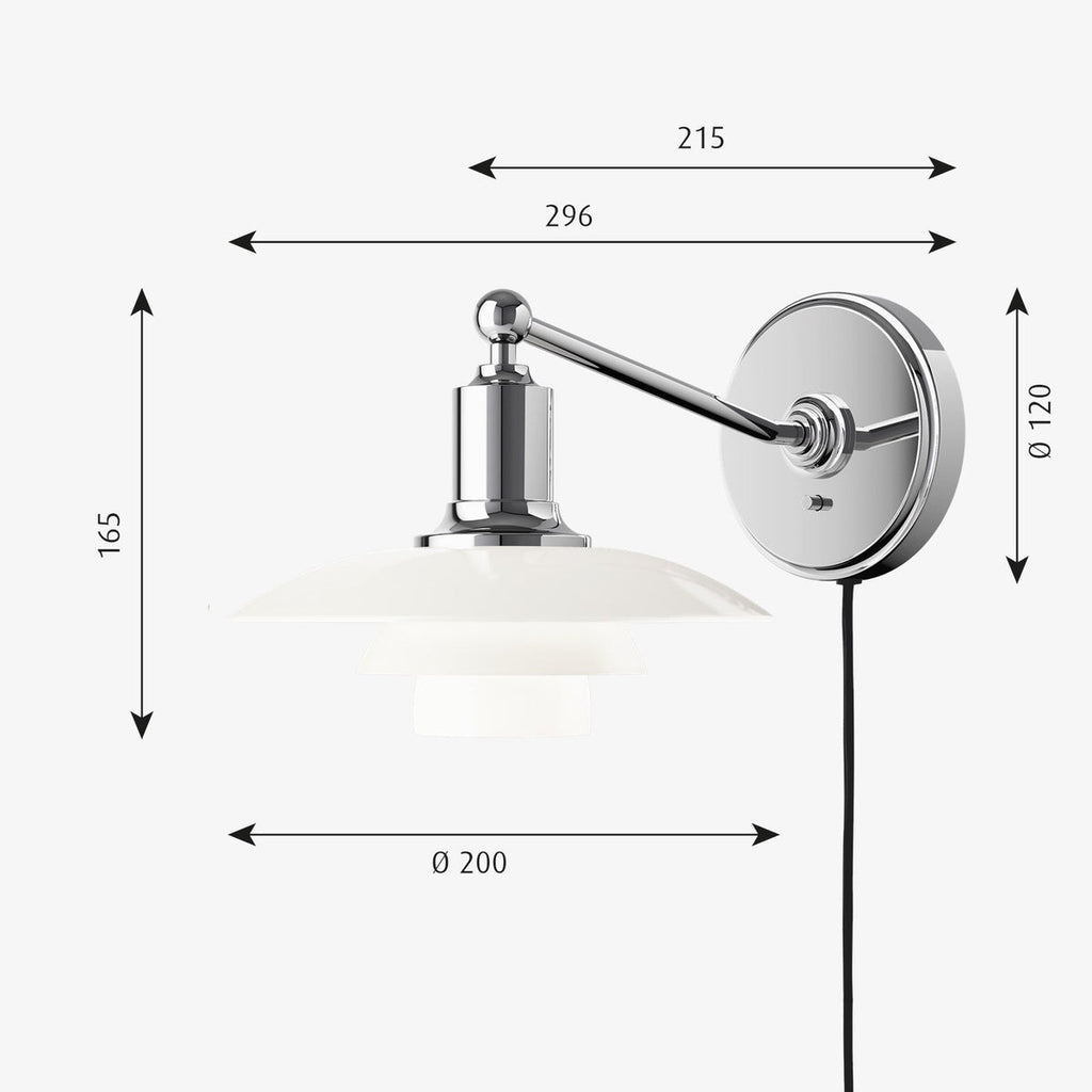 PH 2/1 Vegglampe Hvitt opalt glass - Krom / Opal