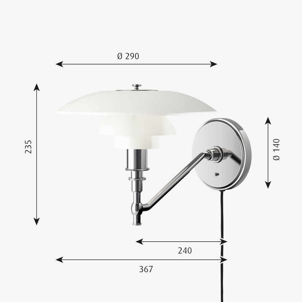PH 3/2 Vegglampe Hvitt opalt glass - Krom / Opal